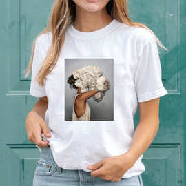 亚马逊ebay货源外贸女士欧美优雅图片印花宽松短袖T-Shirt