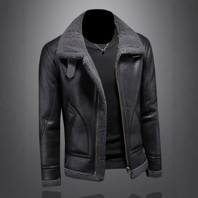 High-End Lamb Fur All-In-One Men's Winter 25 New Outer Suit Trendy Brand Fleece-Lined Thickeneded Motorcycle Leather Jacket