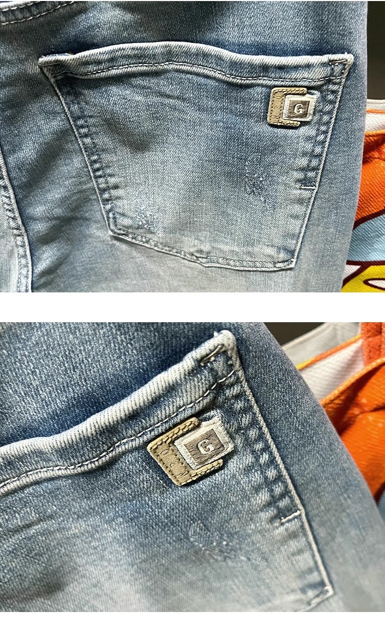 Men's Trendy Ripped Cropped Jeans Light Colored Summer Thin Distressed Tapered Harem Pants New_mkmklike.com