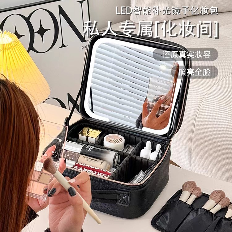 LED 조명 거울이있는 화장품 가방 메이크업 아티스트를위한 대용량 메이크업 케이스 분리형 및 청소가 쉬운 메이크업 가방