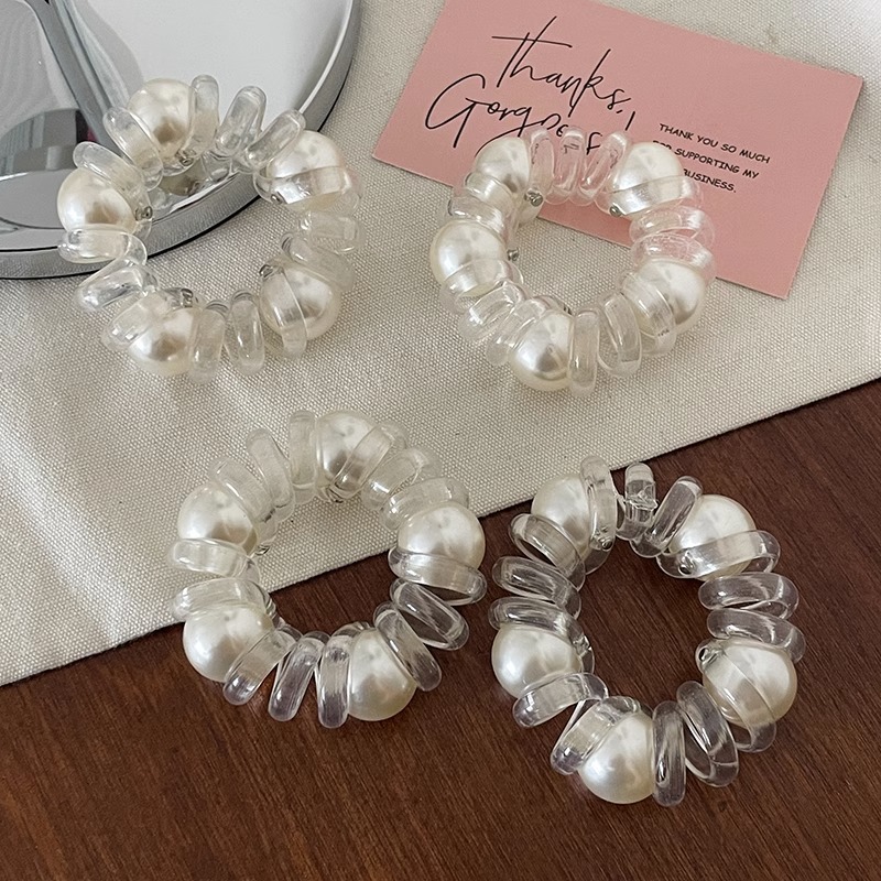 Nueva perla transparente cuerda del pelo de las mujeres simple elegante diadema línea telefónica banda de pelo de alta banda de goma elástica tocado