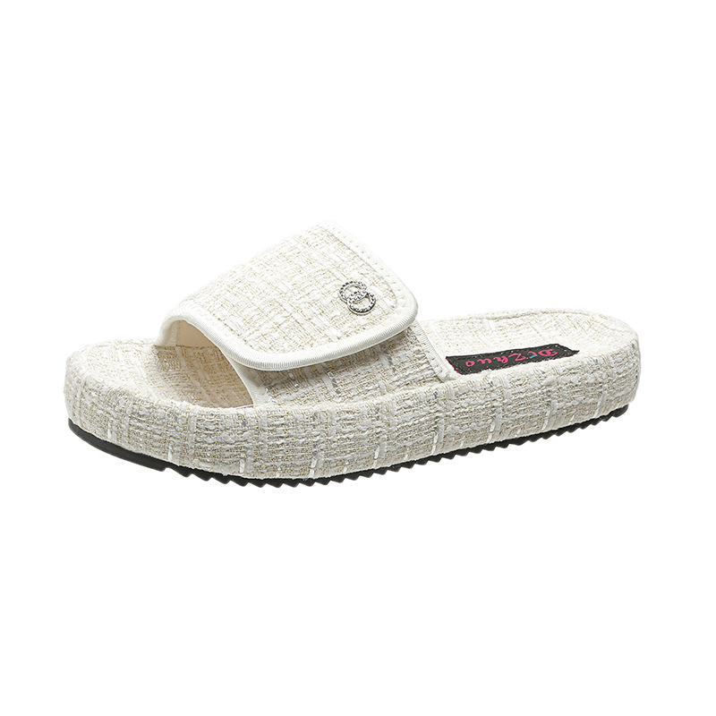 Summer going out thick-soled slippers women 2023 new casual outside wear Velcro slippers word_voghion.com