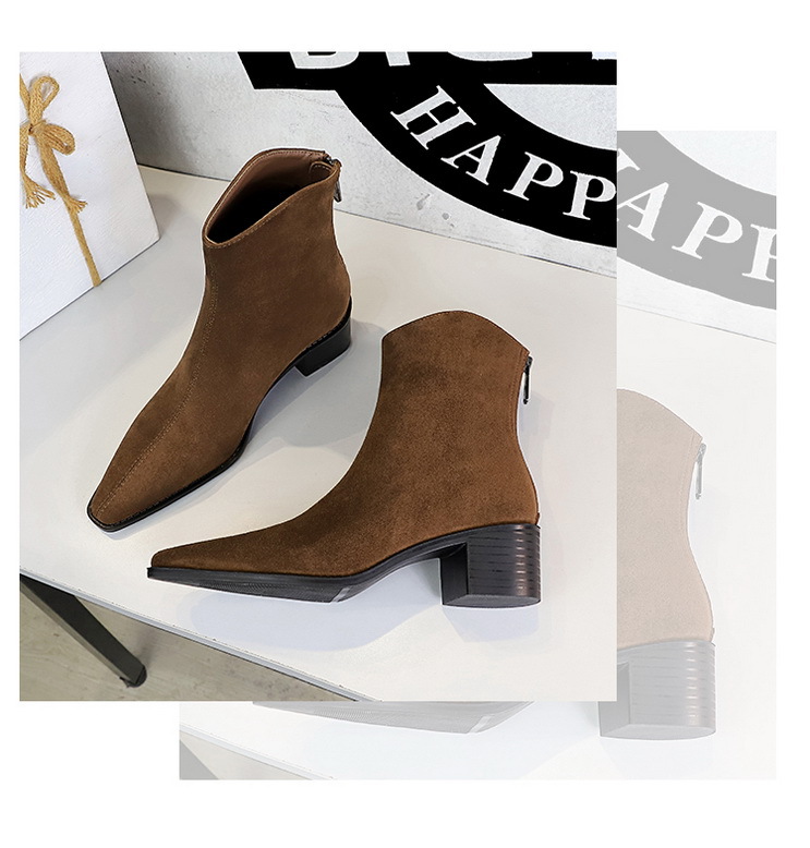 Modische, schlichte Winter-All-in-One-Stiefeletten aus Wildleder mit klobigem Mittelabsatz und spitzer Spitze für Damen_voghion.com