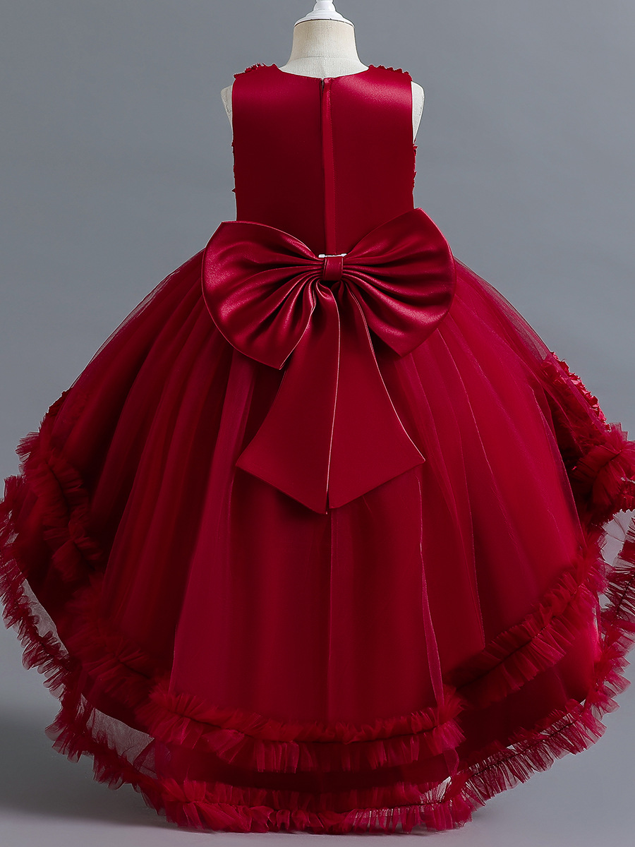 Girls' Dress Flower Girl's Puff Flower Wedding Dress Temperament Small Model Show Tail Dress Children's Piano Performance Dress