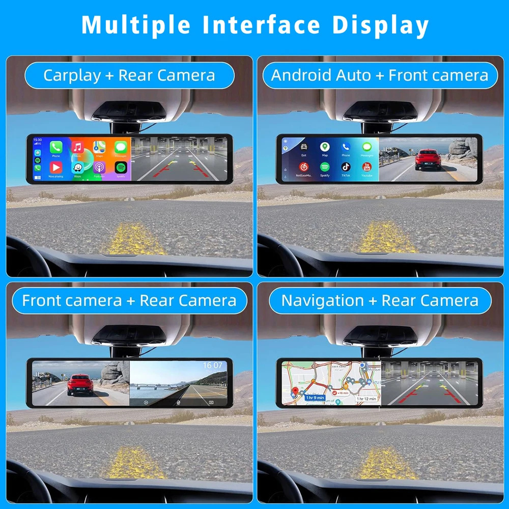 Cross-border screen driving recorder streaming media rearview mirror 4K HD Carplay before and after double recording GPS track