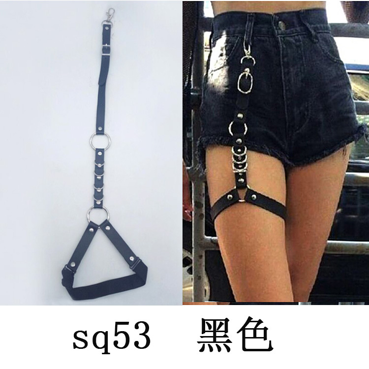 SQ53 Fashion Punk Style Alloy Buckle PU Leather Sexy Outfit with Single Leg Ring Garter Belt