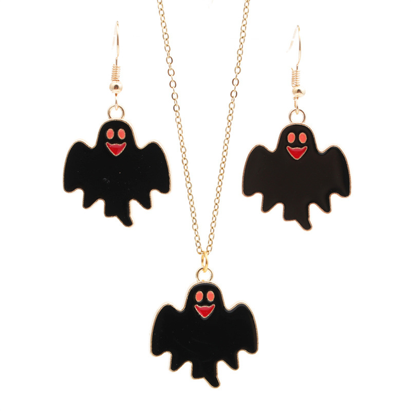 Cross-border  Jewelry Halloween Alloy Dripping Oil Diy Ornament Ghost Festival Bat Ghost House Earrings Necklace display picture 1