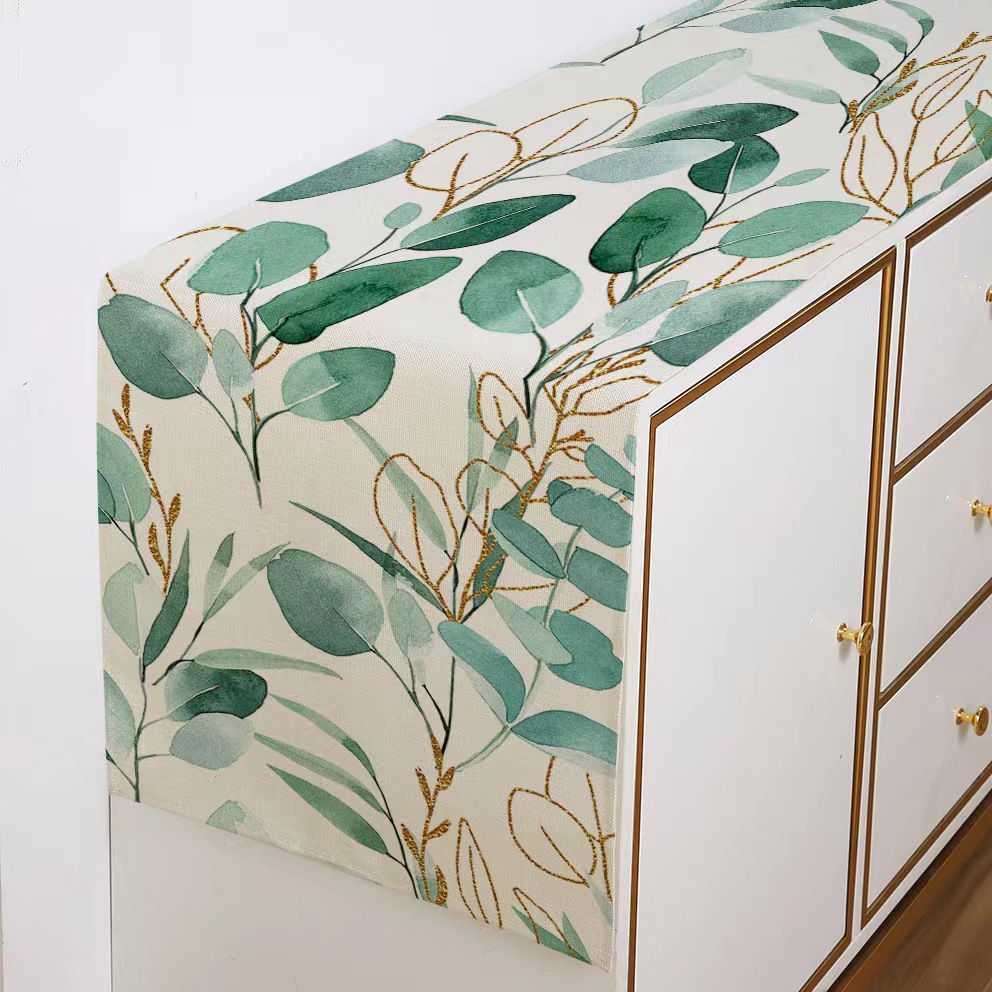 Transfronteriza nuevo Lino impreso corredor de mesa Simple planta verde Margarita serie Amazon hogar Decoración mantel