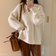 【垛襟】24冬濮院日韩休闲风套头厚POLO领宽松型毛衣女式针织衫