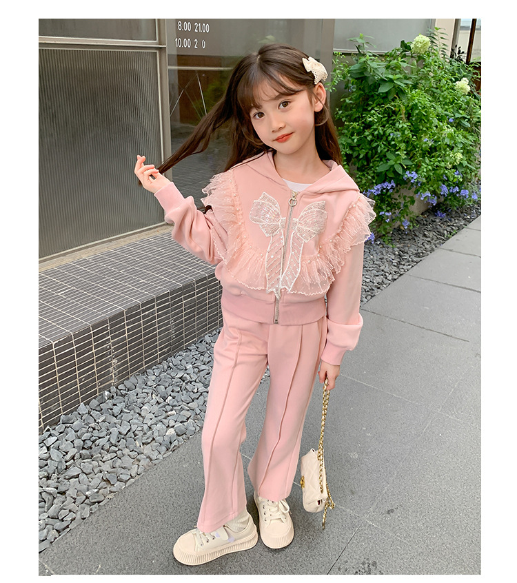 Cardigan à capuche à manches longues pour filles, nouvelle mode coréenne de sport, pantalon Micro déchiré, ensemble deux pièces décontracté, automne 2023_voghion.com