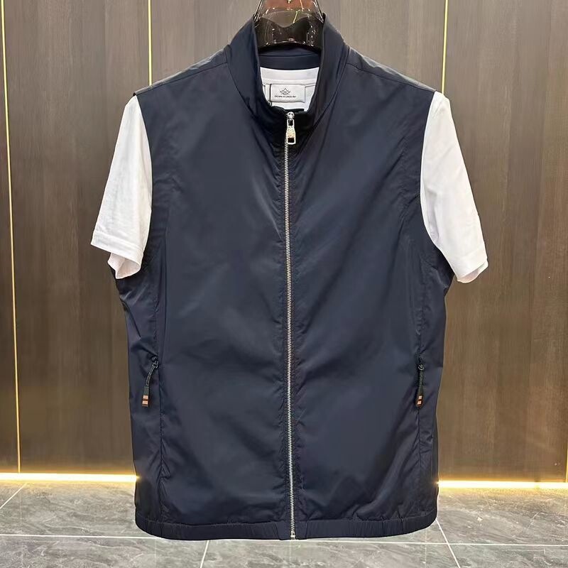 Spring and Autumn New Men's Casual Business Fashion Vest 2026 New Style Stand Collar Light Business Vest in Navy Blue Spring and Autumn New Men's Casual Business Fashion Vest 2026 New Style Stand Collar Light Business Vest in Navy Blue