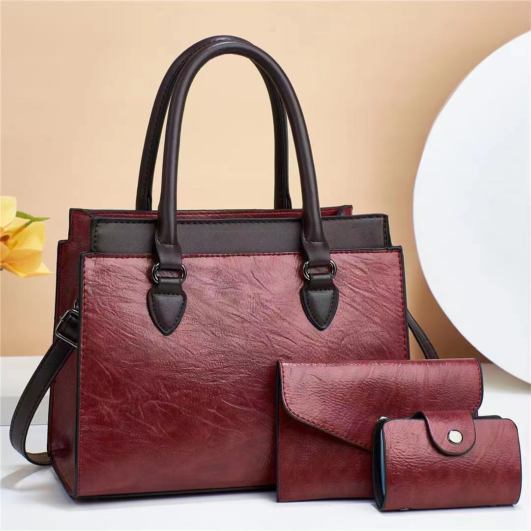 1041g Weight Polyester Cotton Lining Material Zipper Closure Type Top Handle Strap Type Handbag Bags Type Daily Occasion Pu Leather Material Solid Color Pattern All Seasons Season Women's Gender Classic Style Style Square Shape Large Size Women's Bag  Spring New Textured Korean Style Portable Three-Piece Suit Fashionable Retro Shoulder Messenger Bag 9