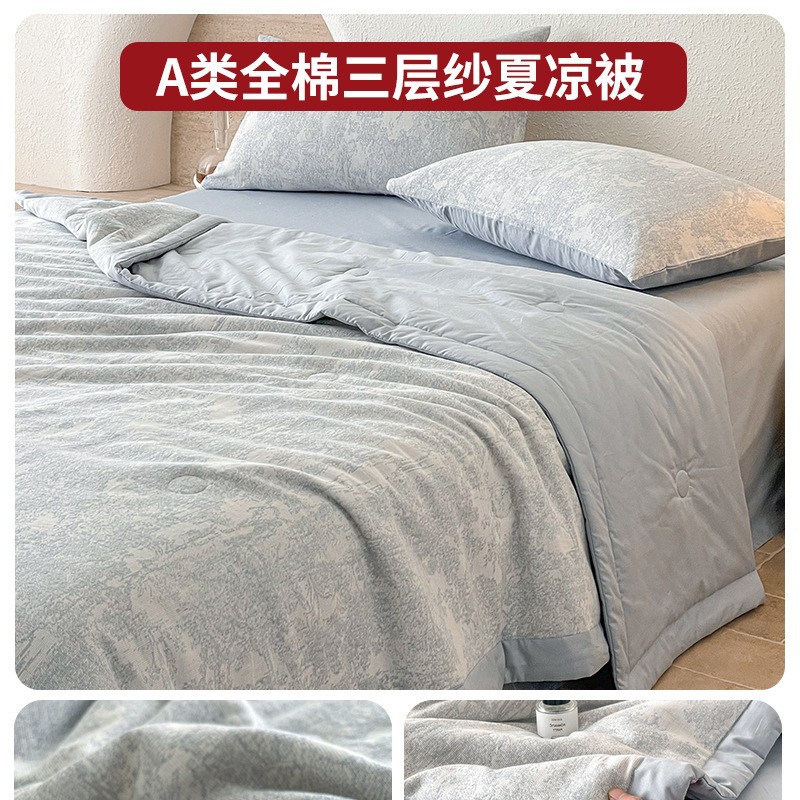Juego de cuatro piezas de cama de edredón fresco de verano de hilo de doble capa de algodón puro 2025 nuevo juego de tres piezas de sábanas de alta gama de lujo ligero image 18