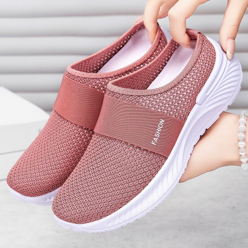Shoes Women's Casual Shoes, Breathable and Non-Stuffy Mesh Shoes, One-Leg Half Slippers, Large Size Soft Soles, Non-Tiring Lazy Shoes