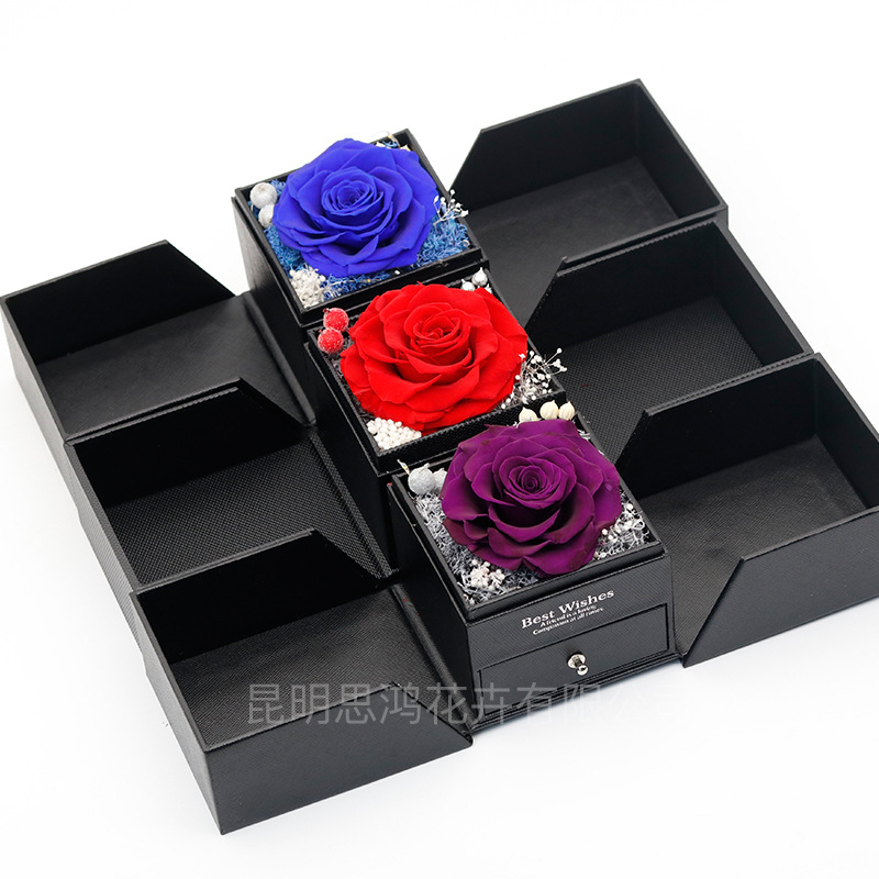 Caja de regalo de joyería con luz, rosa de flor real eterna, para el Día de San Valentín y el Día de la Madre, venta al por mayor transfronteriza de Amazon.