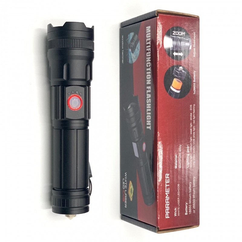 Linterna láser blanco multifunción coche roto ventana martillo hogar iluminación de emergencia linterna al aire libre luz fuerte linterna recargable