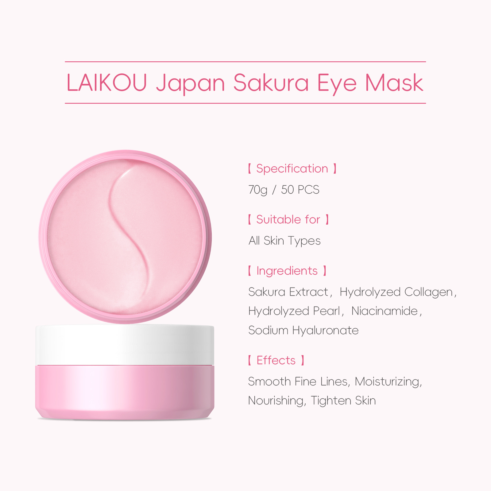 Cross-border LAIKOU Sakura Eye Mask 50 pieces - Wholesale of eye care products for moisturizing and hydrating around the eyes undefined