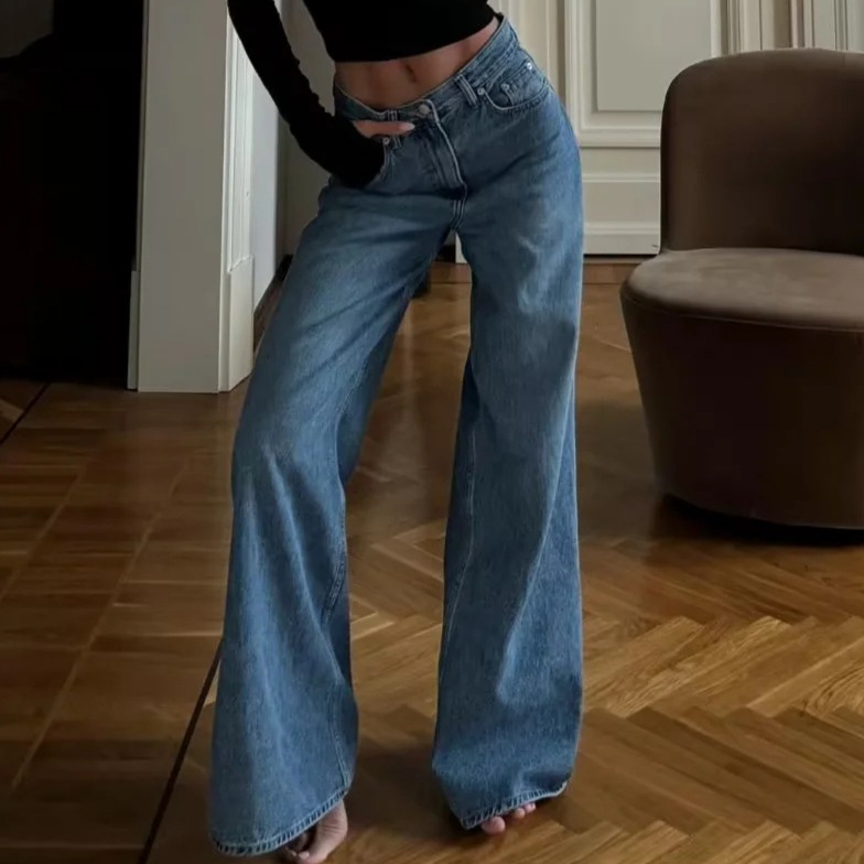 Vintage High Waist Wide Leg Pants Women's 2024 Spring New INS American Long Slim Loose Straight Jeans
