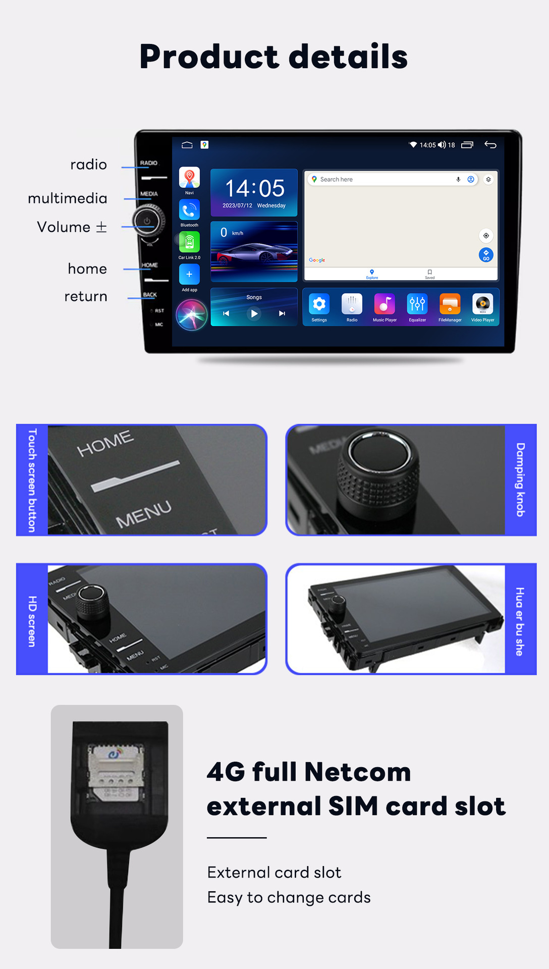 Cross-Border 7/9/ 10inch Android Universal Car Navigation Central Control All-In-One Player Carplay Car Navigation