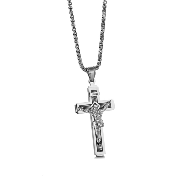 Suministro directo de fábrica vintage electrochapado Cruz joyería diseño de titanio accesorios de acero colgante europeo y americano collar de acero inoxidable