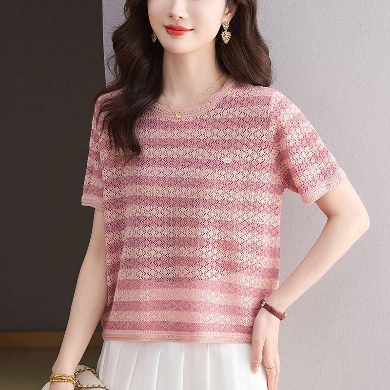 Thin summer fashionable knitted short sleeve T-shirt with a round…