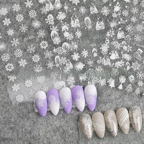 Internet Celebrity Snowflake Nail Art Stickers Flat with Adhesive Backing White Christmas Snowflake Decals Nail Stickers Accessories Dh Style