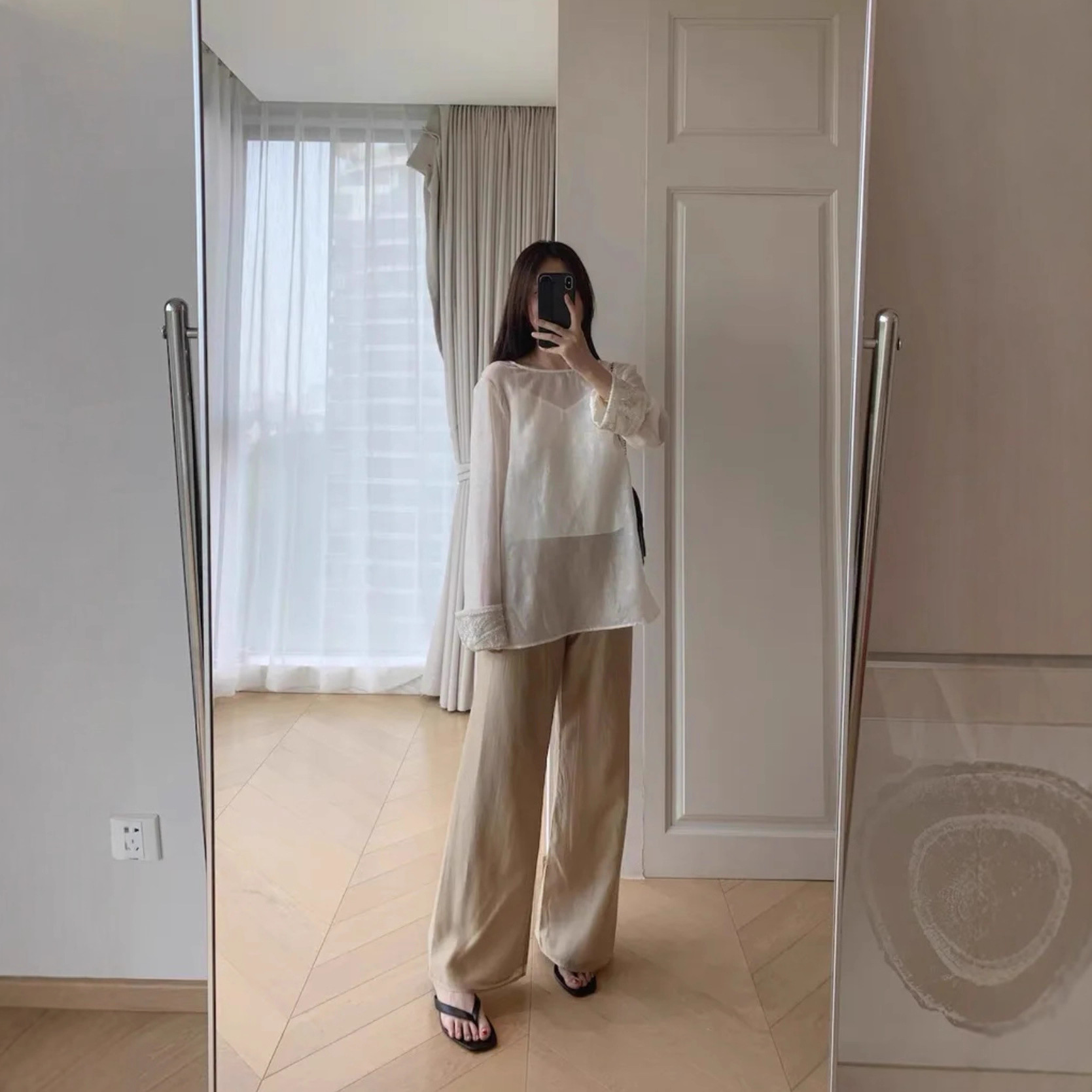 THE RO*双层丝麻直筒裤长裤原厂渠道尾货原单休闲剪标欧美小众品