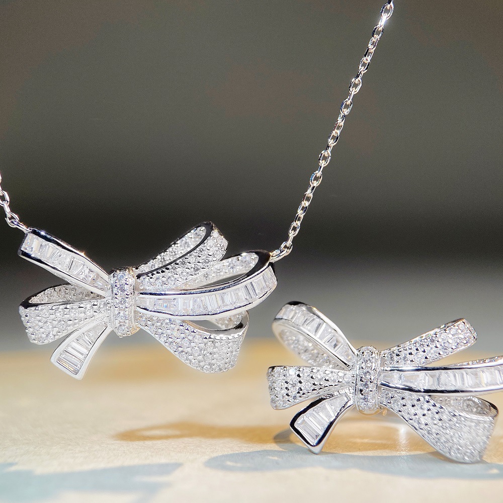 Fashion Bow Knot Sterling Silver Plating Inlay Zircon Rings 1 Piece