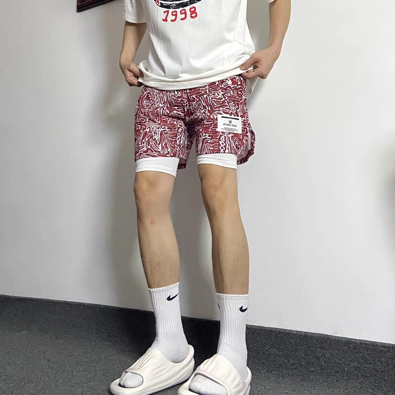 New American Basketball Shorts, Knee-Length, Loose, Casual, Men's Fitness Training, Breathable, Quick-Drying Sports Quarter Pants, Summer