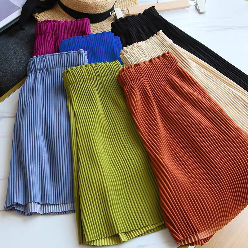 Miyake Noodle Pants Pleated Wide-leg Shorts Women's Summer Korean-style High Waist Slimming Loose Casual Pants Thin Pants