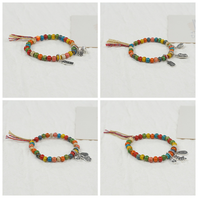 New Chinese Style National Style Jingdezhen Ceramic Beaded Bracelet Artistic Ethnic Style Porcelain Beads Bracelet Niche Girlfriend Hand Rope