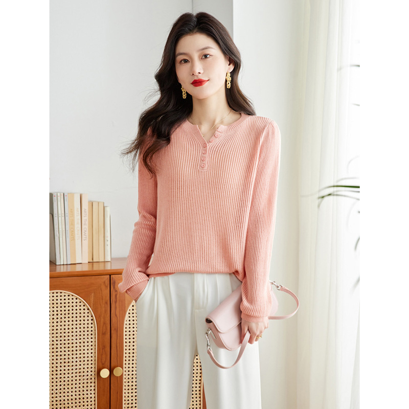 2024春季韩版新款宽松长袖薄款针织t恤女圆领遮肉打底衫春秋上衣