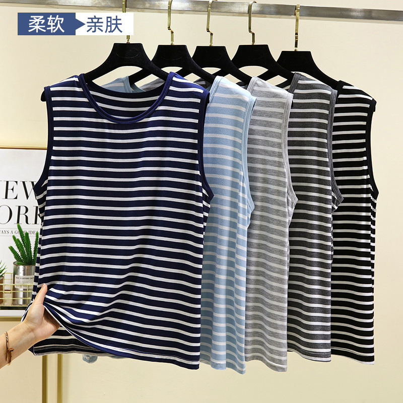 Men's Modal Striped Vest Summer Thin Sleeveless Hurdle T-Shirt Top plus size Loose Pajamas Home Clothes