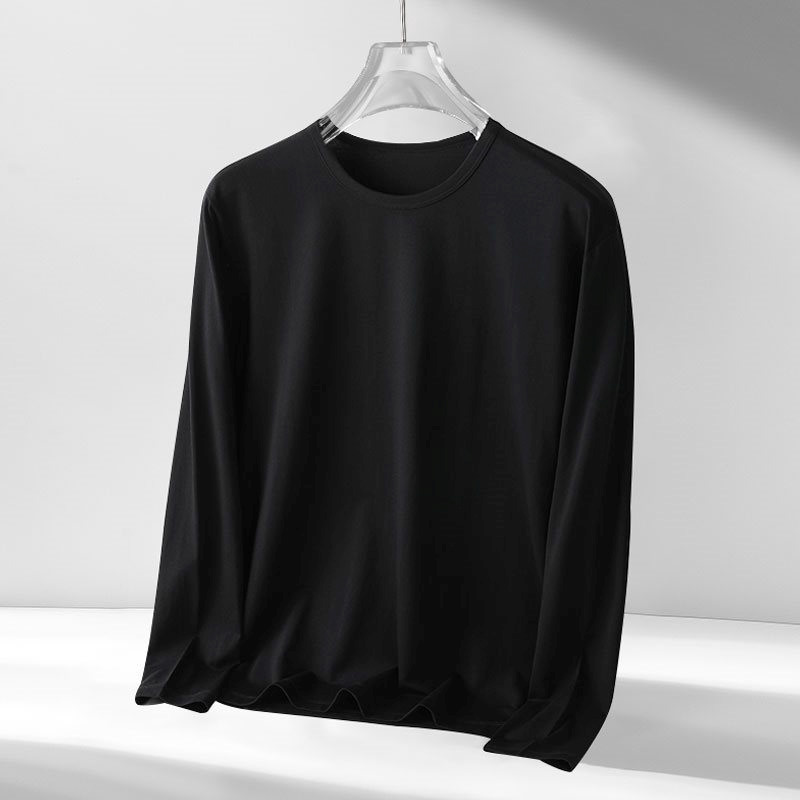 Long-Sleeved T-Shirt for Men, Solid White, Autumn and Winter Underwear, Round Neck, Inner Layering Shirt, Autumn Clothing