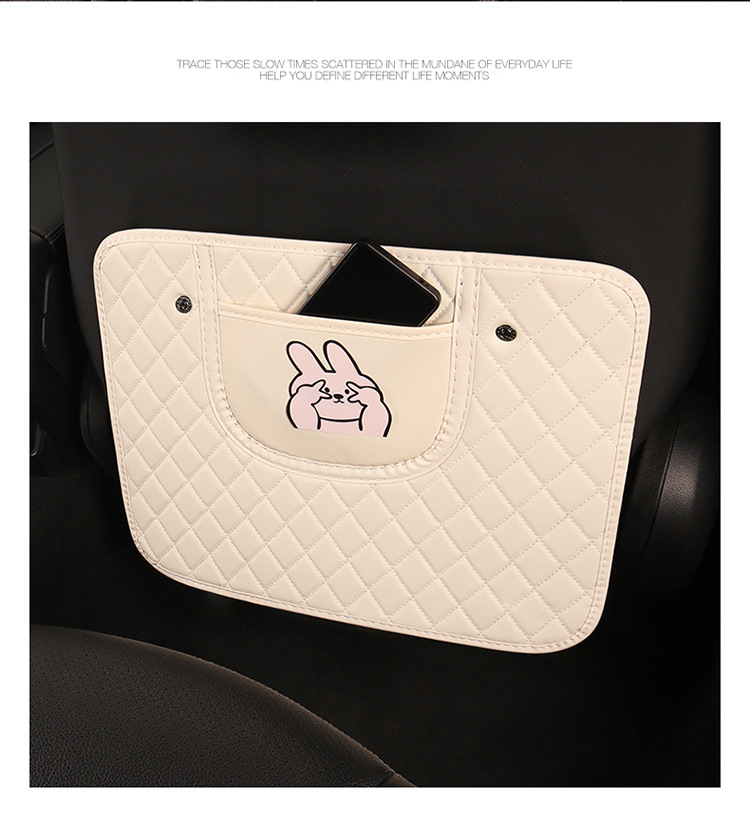 Cartoon Anti-Kick Pad for Car Seat Back, Rabbit and Dog Embroidered Anti-Kick Mat, Car Seat Cushion Cartoon