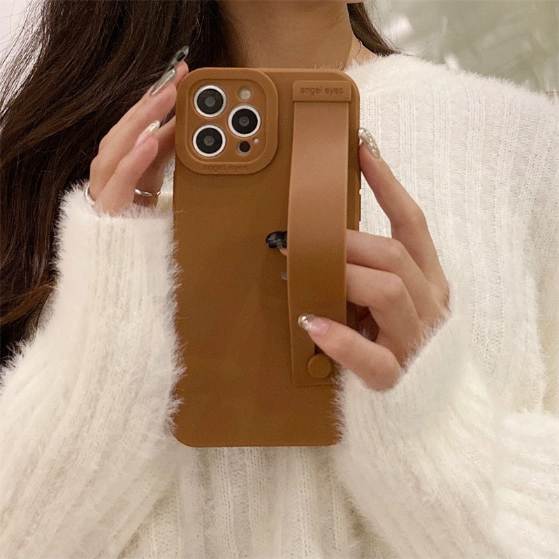 INS Otoño e Invierno marrón adecuado para iPhone14 Apple 12/13Pro Max correa de muñeca teléfono caso Xsmax silicona 11