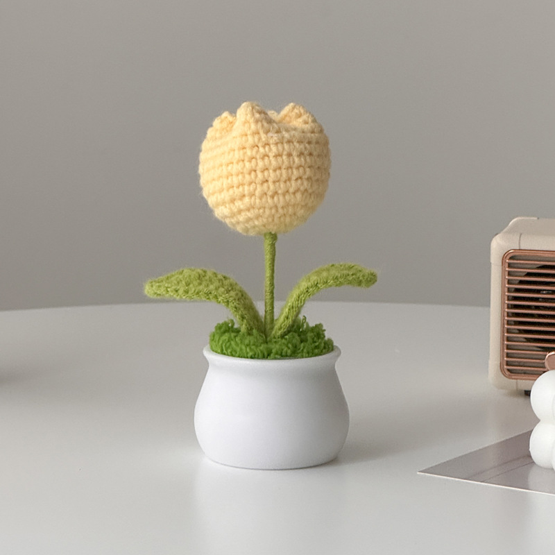 Regalos de día al por mayor girasoles para chicas, ramo de lana tejida a mano, adornos de mesa pequeños