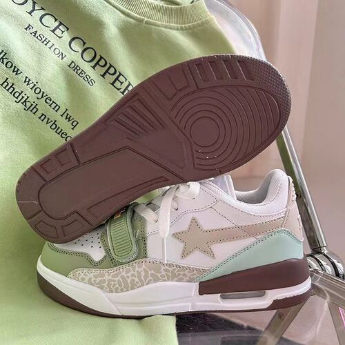  New National Trend Contrast Color Star Air Cushion Sports Shoes for Male Students, Versatile Trendy Light Basketball Running Shoes for Women