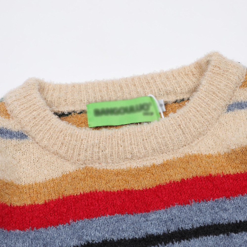 Striped Crewneck Sweater For Boys – Colorful Knit Pullover, Loose Fit & Street Style (S-XL)_voghion.com