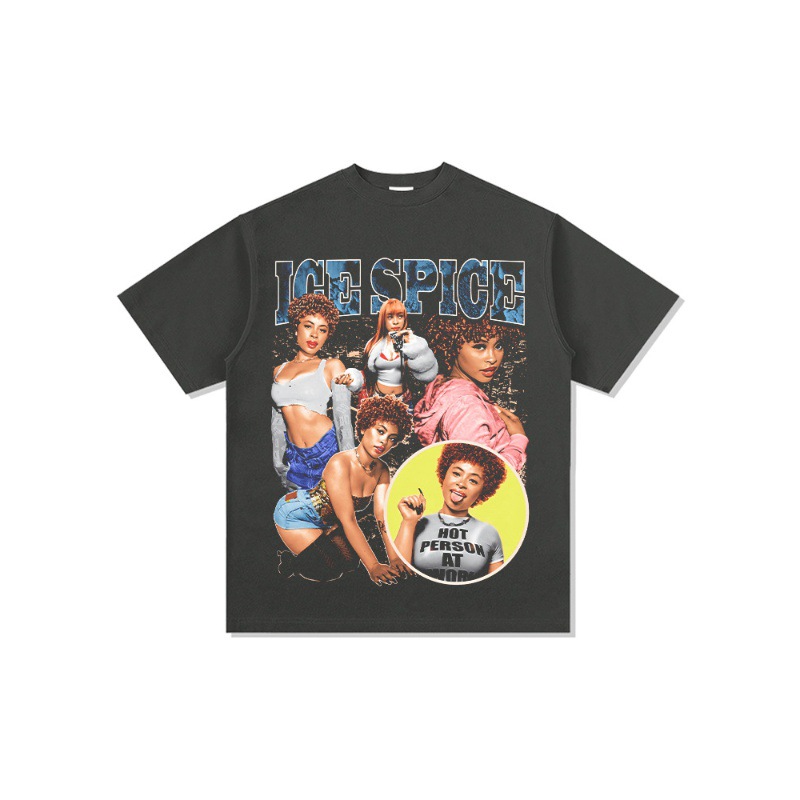 Spicer Hip Hop American Street Tide Impresión Retro Hecha Viejo Lavado Suelto Mangas Corta