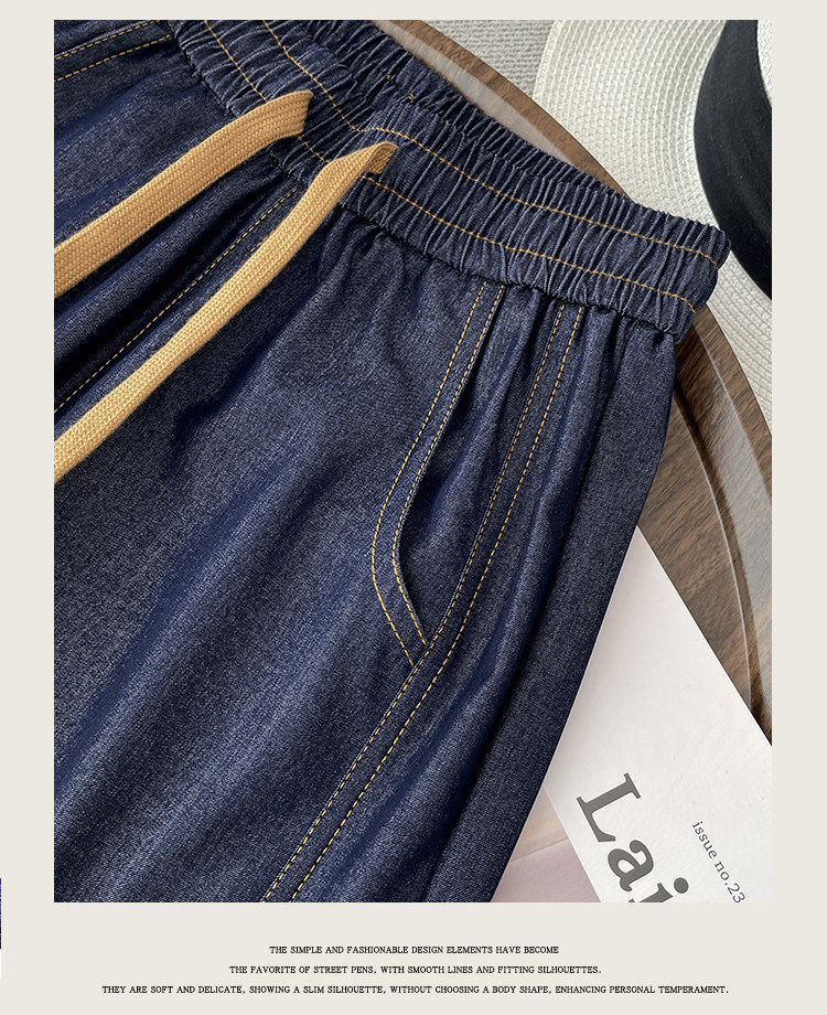 Quần jean nữ ống rộng cạp cao vải denim mỏng nhẹ dáng suông — Đen - Loại thông thường chi tiết 18