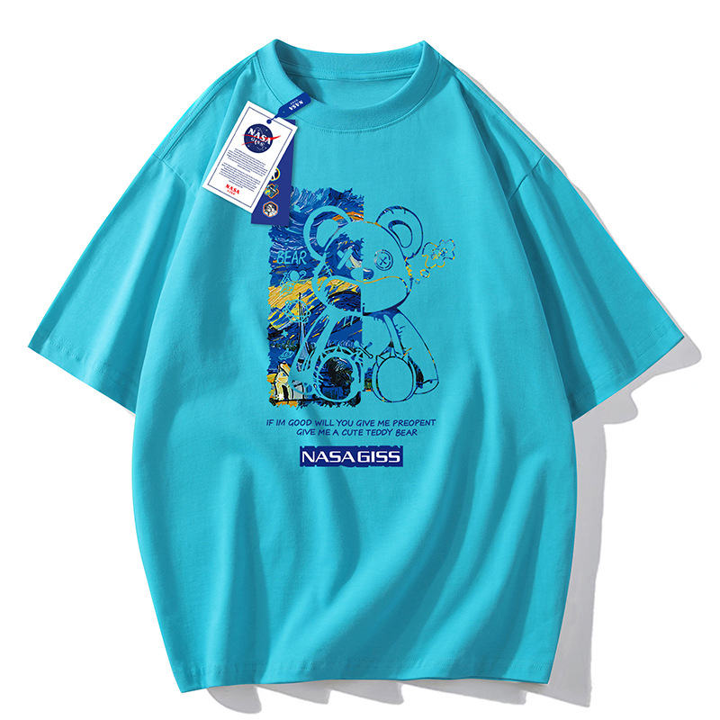 NASAGISS pesado nombre conjunto de los hombres de manga corta Camiseta de la pareja de las mujeres de la marca de moda de verano suelta media manga adolescentes