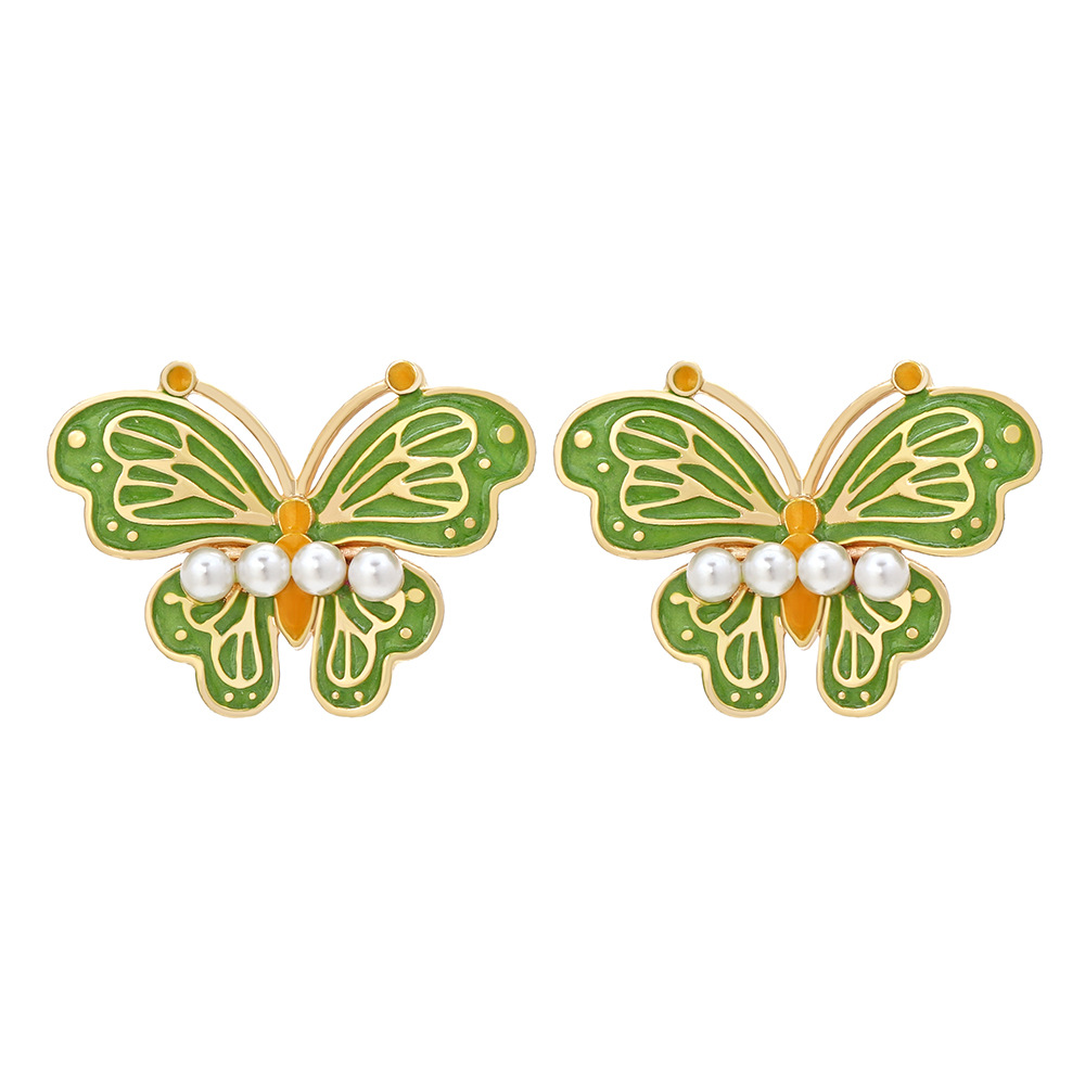 Lady Butterfly Zinc Alloy Enamel Artificial Pearls Women's Ear Studs display picture 3