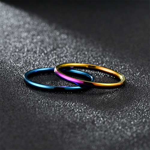 2mm polished titanium steel ring for women, minimalist Japanese-Korean style, personalized simple band, rose gold plated, black, women's size, small finger ring