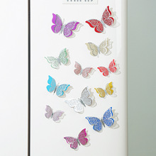 多色镂空蝴蝶家居装饰节庆派对立体布置金银卡纸卡纸蝴蝶镂空贴画