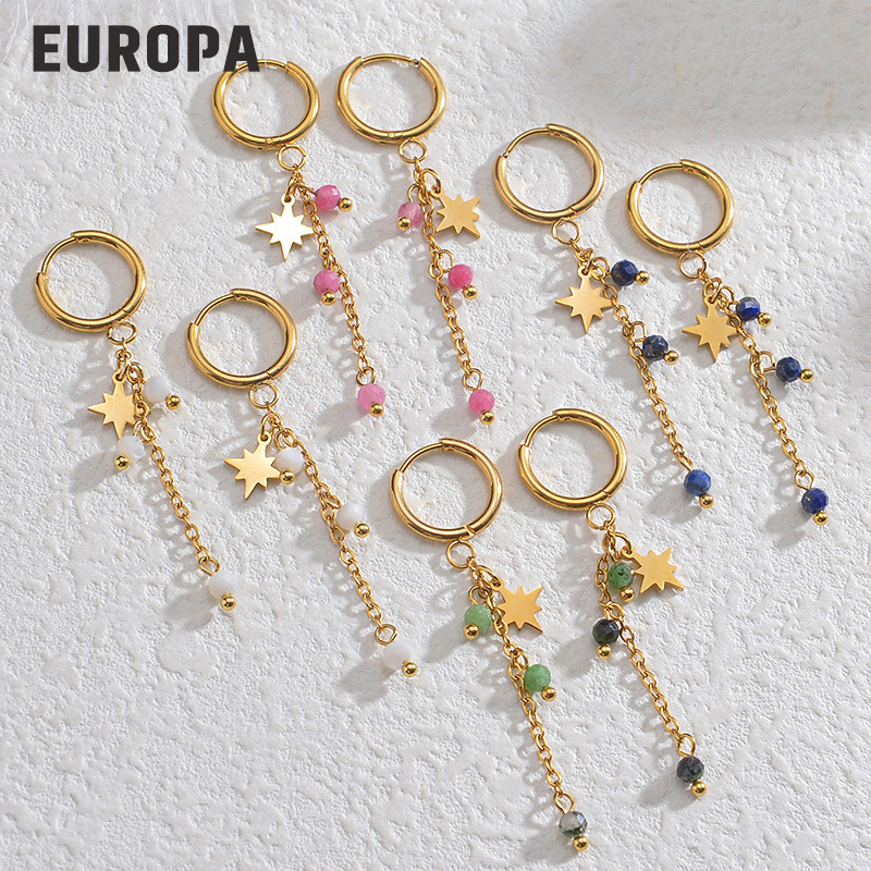 Anting-anting wanita bermanik rumbai baja titanium mewah cahaya Eropa dan Amerika anting-anting temperamen baja tahan karat panas kelas tinggi grosir