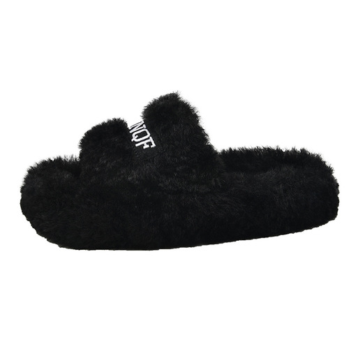 Letter Mao Slippers for Women - Autumn/Winter Outdoor Wear, Casual Home Warmth, One-Strap Flat Slippers - Spring/Summer