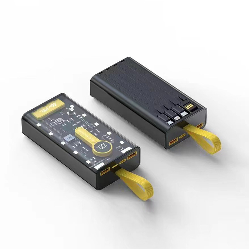 Gran capacidad de carga rápida de 20000 mAh, fuente de alimentación al aire libre, caja transparente, mecha punk compacta y conveniente