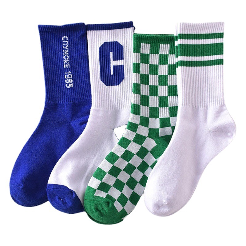 Calcetines Zhuji, calcetines largos a cuadros, calcetines deportivos para estudiantes, calcetines de baloncesto para hombre, calcetines de tubo medio para primavera, otoño y verano, venta al por mayor para mujer