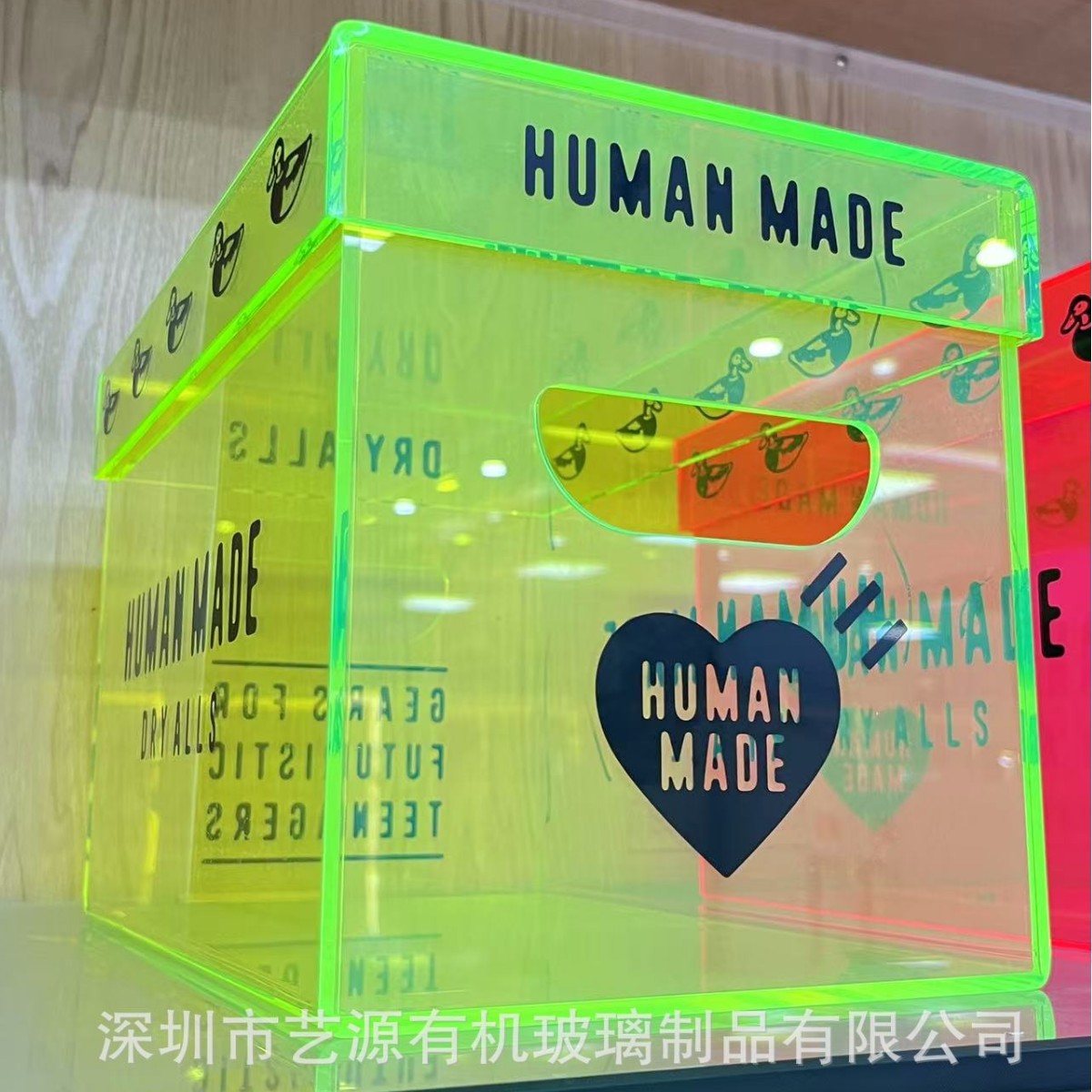 深圳厂家制作亚克力透明荧光绿  半透红色鞋盒展示盒有机玻璃塑料
